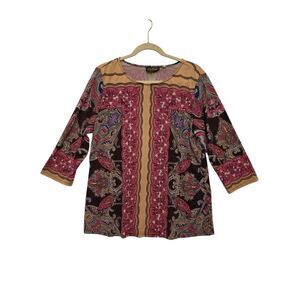 bob mackie wearable art Paisley Print Women's Size Large Crew Neck